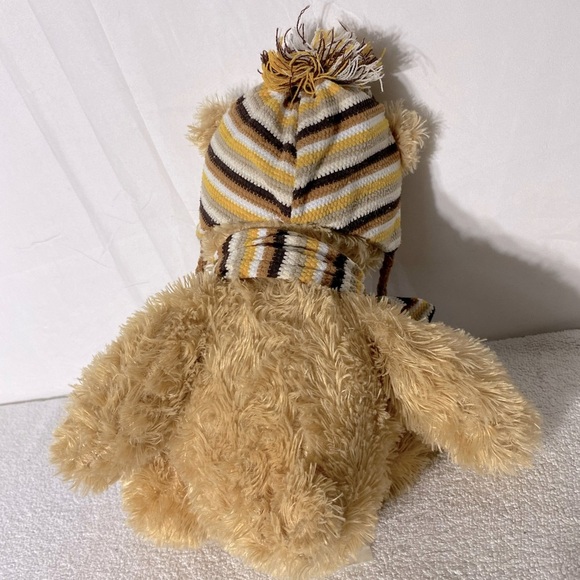 Vintage Tan Teddy Bear Plush Toy Stuffed Animal With Toque And Scarf - Picture 5 of 10